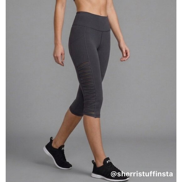 lululemon athletica Pants - Lululemon Sharp Turns Crop 17" Luxtreme Blue Tied Grey Ruched Running Leggings 4
